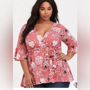 torrid Babydoll Challis Surplice pink Floral Top size 2X